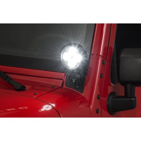 Load image into Gallery viewer, Quadratec 4&quot; Round LED Lights with Wiring Harness &amp; Windshield Mount Brackets for 07-18 Jeep Wrangler JK
