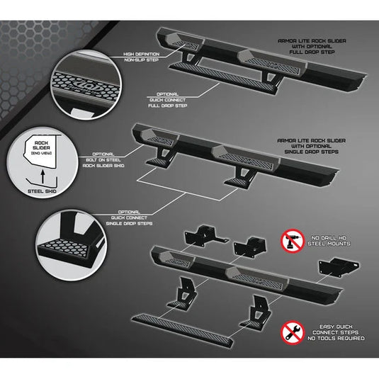 LoD Offroad JRS2061 Armor Lite RockSliders for 20-24 Jeep Gladiator JT