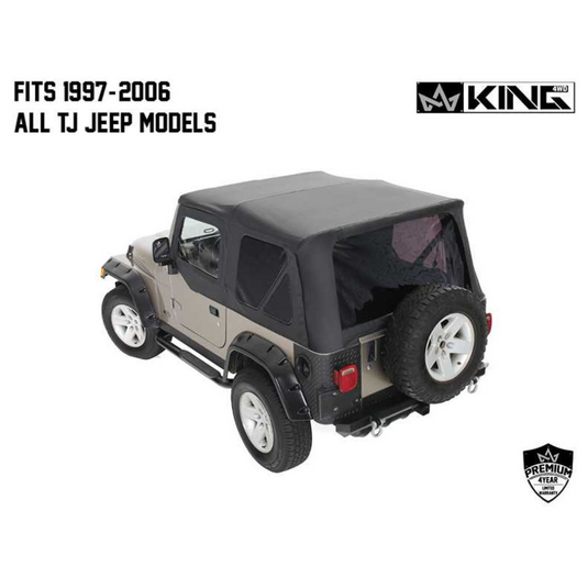 King 4WD Premium Replacement Soft Top With Upper Doors, Black Diamond With Tinted Windows, Jeep Wrangler TJ 1997-2006