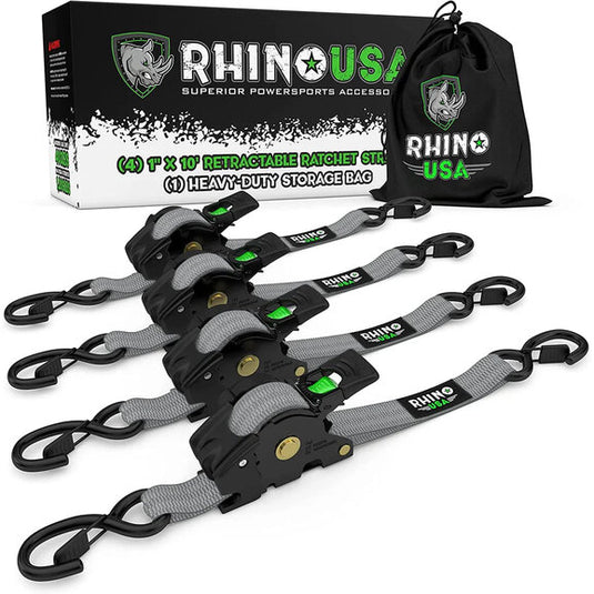 Rhino USA 1" x 10' Retractable Ratchet Straps