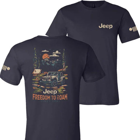 Jeep Merchandise Mens Freedom to Roam Short Sleeve T-Shirt in Navy