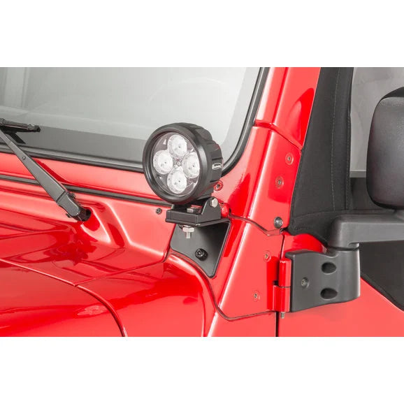 Load image into Gallery viewer, Quadratec 4&quot; Round LED Lights with Wiring Harness &amp; Windshield Mount Brackets for 97-06 Jeep Wrangler TJ &amp; Unlimited
