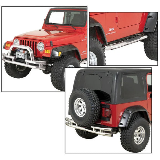 Quadratec QR3 Front Tube Winch Mount Bumper with Rear Bumper with Hitch & Free Side Steps for 87-06 Jeep Wrangler YJ & TJ