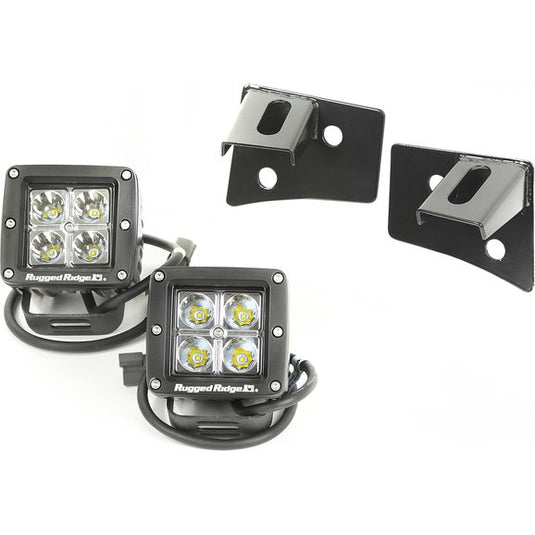 Rugged Ridge 11027.10 Windshield Light Bracket Kit in Black with Square LED Lights for 07-18 Jeep Wrangler JK