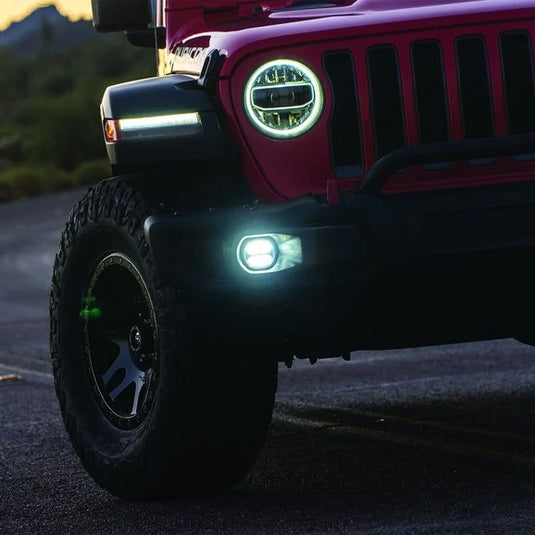 Rigid Industries SAE Round Fog Light & Mount Kit for 18-20 Jeep Wrangler JL & Gladiator JT Rubicon with 1-Piece Plastic Bumper