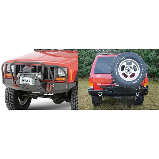 Rock Hard 4X4 Front Bumper & Rear Tire Carrier for 84-01 Jeep Cherokee XJ