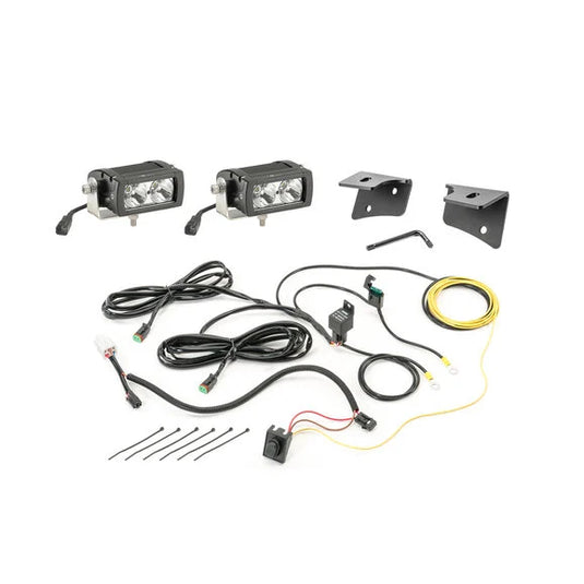 Quadratec 4" Rectangular LED Lights with Wiring Harness & Windshield Mount Brackets for 07-18 Jeep Wrangler JK