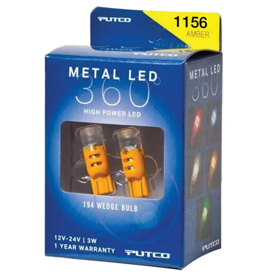 Putco 341156A-360 Metal 360 LED 1156 Amber Front Turn Signal Lamp Bulbs for 45-86 Jeep CJ Series