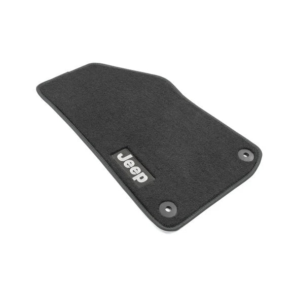 Load image into Gallery viewer, Mopar 82215200AC 4pc Carpeted Jeep Logo Floor Mats in Black for 18-24 Jeep Wrangler JL 2-Door
