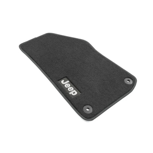 Mopar 82215200AC 4pc Carpeted Jeep Logo Floor Mats in Black for 18-24 Jeep Wrangler JL 2-Door