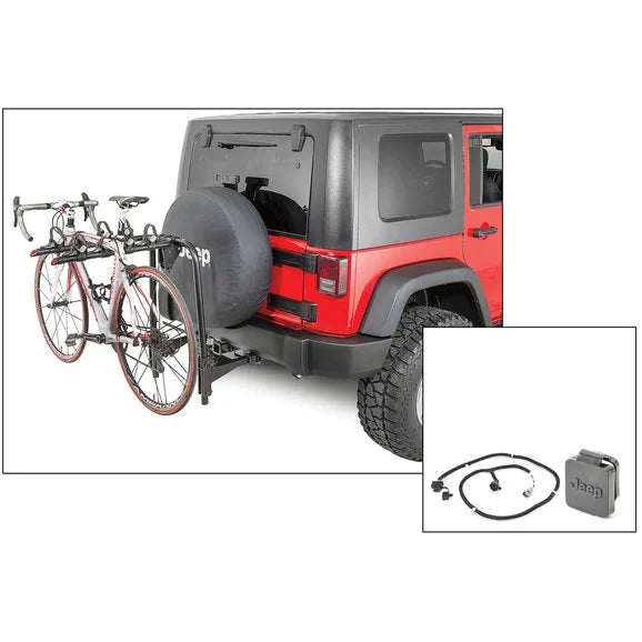 Load image into Gallery viewer, VersaHitch with Bike Rack, Jeep Logo Hitch Plug &amp; Wiring Kit for 07-18 Jeep Wrangler JK
