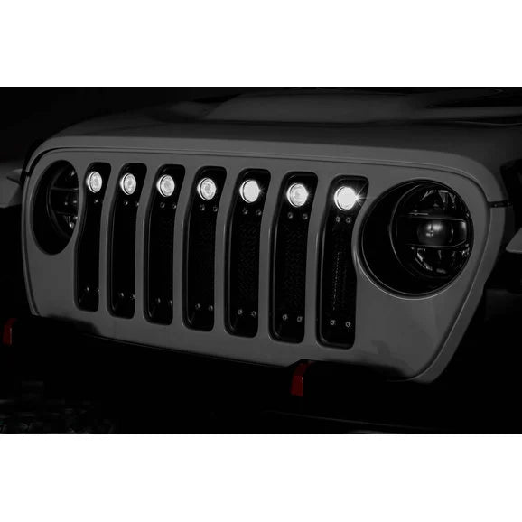 Load image into Gallery viewer, T-Rex 6314931 Torch Series Black Mesh Grille with Chrome Studs and (7) 2&quot; Round LED Lights for 18-20 Jeep Wrangler JL
