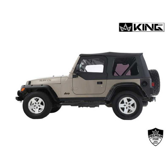 King 4WD Premium Replacement Soft Top With Upper Doors, Black Diamond With Tinted Windows, Jeep Wrangler TJ 1997-2006