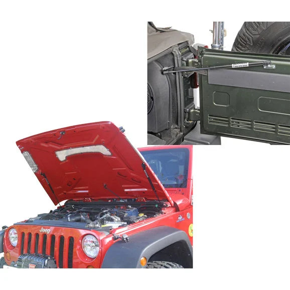 Load image into Gallery viewer, Warrior Products 93112 HoodLift Hood &amp; Tailgate Combo for 07-18 Jeep Wrangler JK with AEV Heat Reduction Hood
