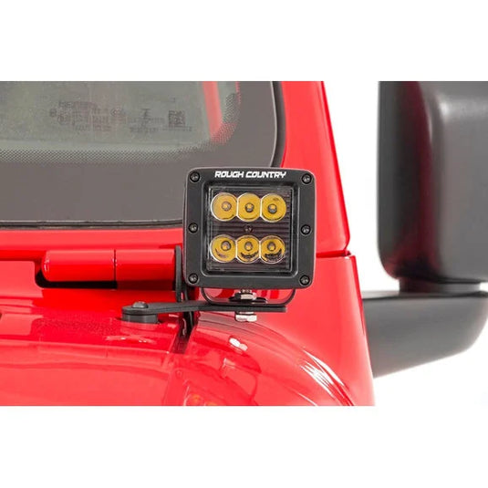 Rough Country 2in LED Cube Light Lower Windshield Kit for 18-24 Jeep Wrangler JL & Gladiator JT