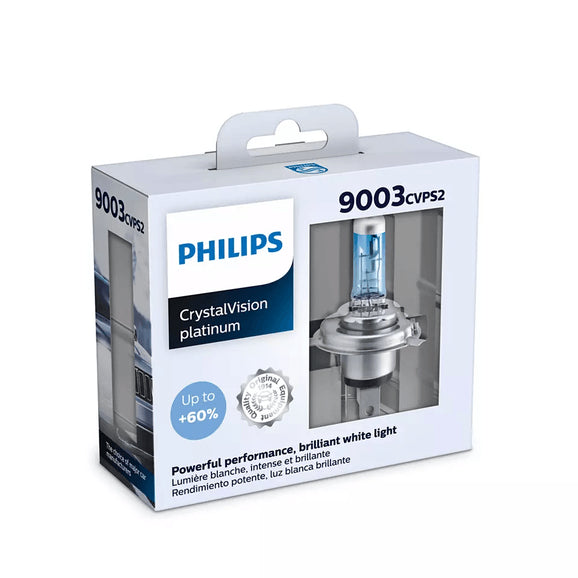 Philips 9003CVPS2 9003/H4 CrystalVision Platinum 12V/55W Halogen Bulb Pair for 95-18 Jeep Wrangler YJ, TJ & JK