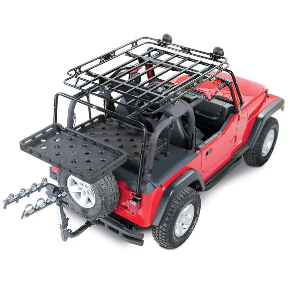 Bestop HighRock 4x4 Tailgate Rack Bracket with Universal Rack Tray for 87-06 Jeep Wrangler YJ, TJ & Unlimited