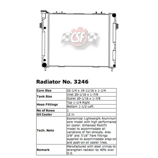 CSF 3246 OE Replacement Radiator with Plastic Tank & Aluminum Core for 93-98 Jeep Grand Cherokee ZJ with 4.0L