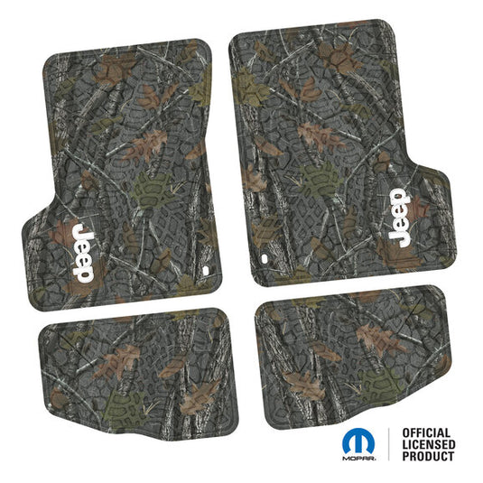 FlexTread Tire Tread/Scorched Earth Scene Front & Rear Floor Liners with JEEP Logo for 97-06 Jeep Wrangler TJ and LJ Unlimited