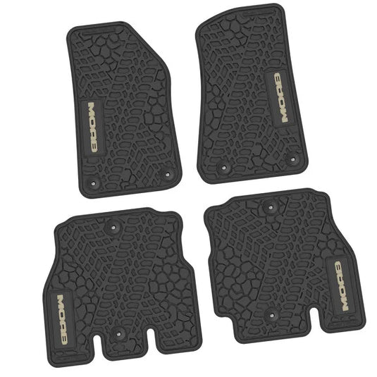 FlexTread Tire Tread/Scorched Earth Scene Front & Rear Floor Liners with MOAB Logo for 18-24 Jeep Wrangler JL Unlimited 4-Door