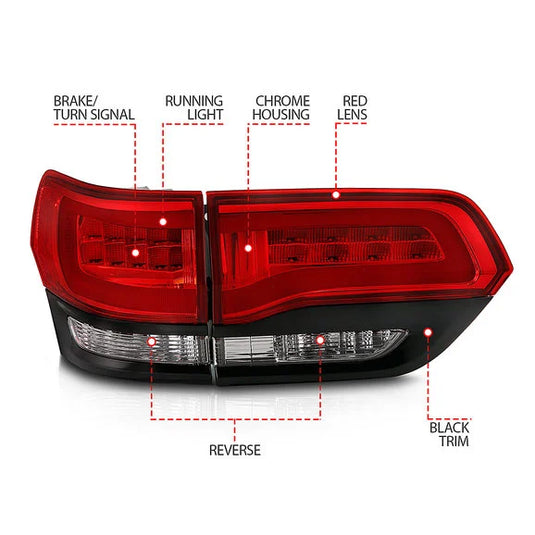 Anzo USA 311268 Red & Clear LED Tail Lights for 14-22 Jeep Grand Cherokee WK2