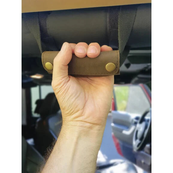 Load image into Gallery viewer, Overland Outfitters 3043B Leather Grab Handle Pair for 76-23 Jeep Wrangler JL, JK, TJ, YJ, CJ &amp; Gladiator JT
