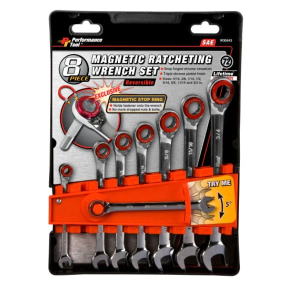 Load image into Gallery viewer, Performance Tool W30643 SAE Magnetic Ratcheting Wrench Set
