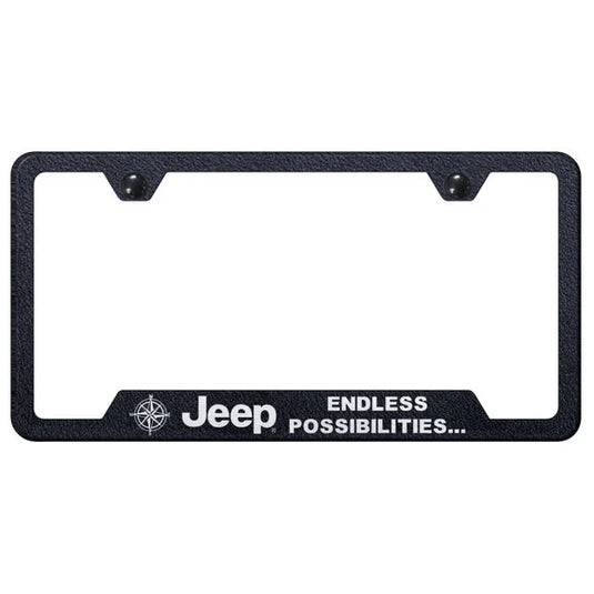 Automotive Gold Laser Etched Stainless Jeep Endless Possibilities Cut-Out License Plate Frame