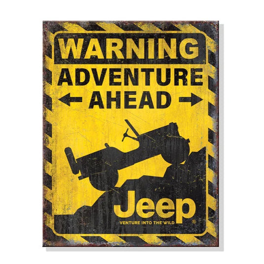 Jeep Merchandise Jeep Warning Adventure Ahead Meatl Sign- 12.5" x 16"