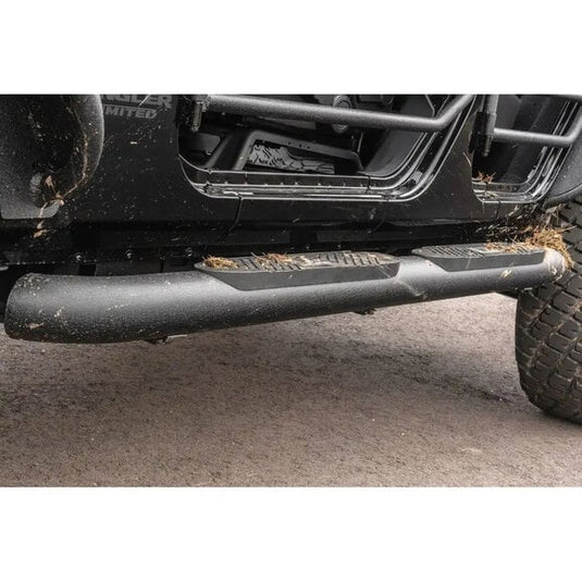 Aries Big Step 4" Black Aluminum Round Side Bars for 07-24 Jeep Wrangler JK and JL