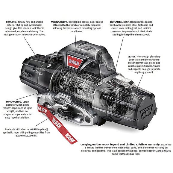 Load image into Gallery viewer, WARN 89120 ZEON™ 12 Winch with 80&#39; Wire Rope and Roller Fairlead
