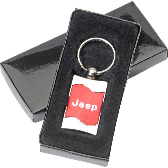 Load image into Gallery viewer, Automotive Gold Jeep Logo Rectangular Wave Keychain
