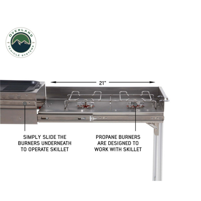 Load image into Gallery viewer, Komodo Camp Kitchen - Dual Grill, Skillet, Folding Shelves, And Rocket Tower - Stainless Steel
