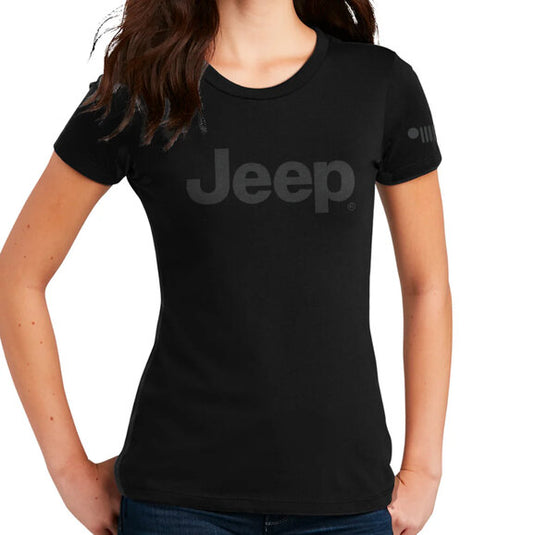 Jeep Merchandise Ladies Jeep Text Blackout T-Shirt in Black