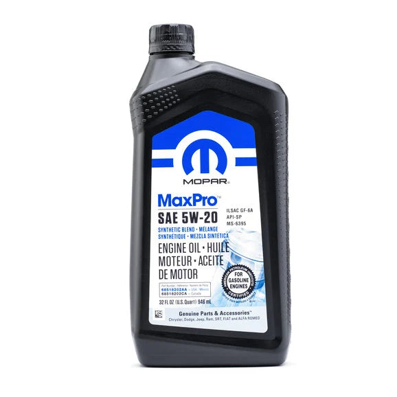 Mopar 68518202AA 5W20 Engine Oil Quart for 07-18 Jeep Wrangler JK; 08-21 Grand Cherokee WK; 09-12 Liberty KK; 14-21 Cherokee KL and 09-17 Compass MK