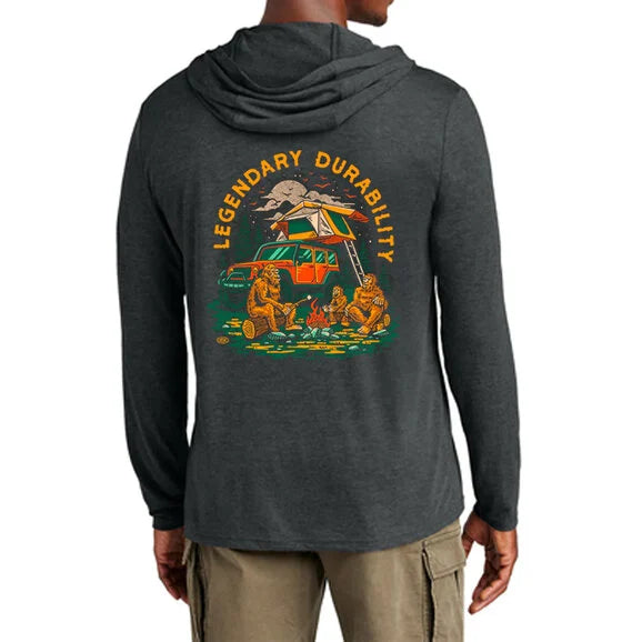 Jeep Merchandise Mens Long Sleeve Hooded Jeep Sasquatch T-Shirt in Black Heather