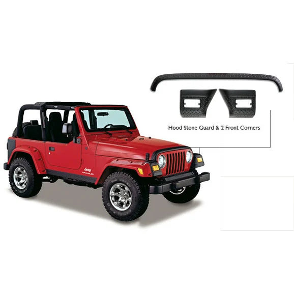 Bushwacker 14005 TrailArmor Hood Stone Guard & Front Corners Set for 97-06 Jeep Wrangler TJ