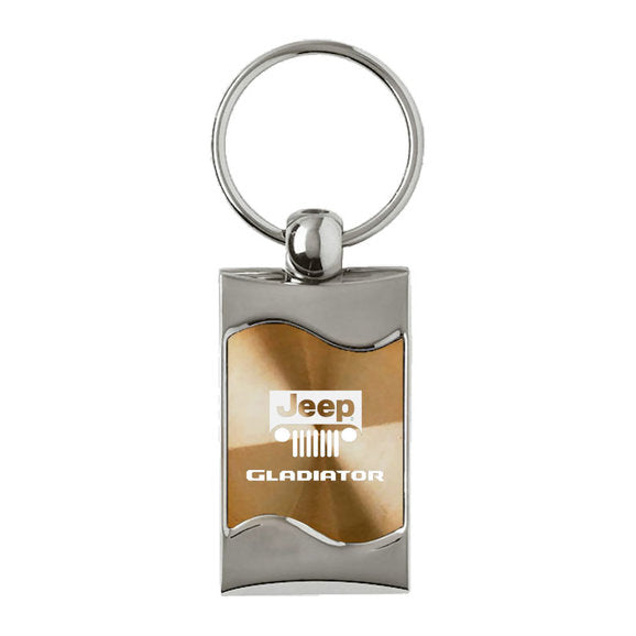 Load image into Gallery viewer, Automotive Gold Jeep Logo Gladiator Rectangle Wave Keychain
