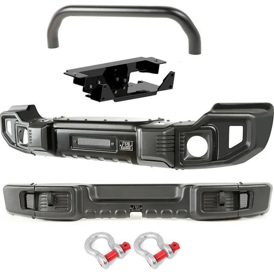 Rugged Ridge 11544.62 Spartacus Overrider Bumper Set with Winch Plate for 07-18 Jeep Wrangler JK