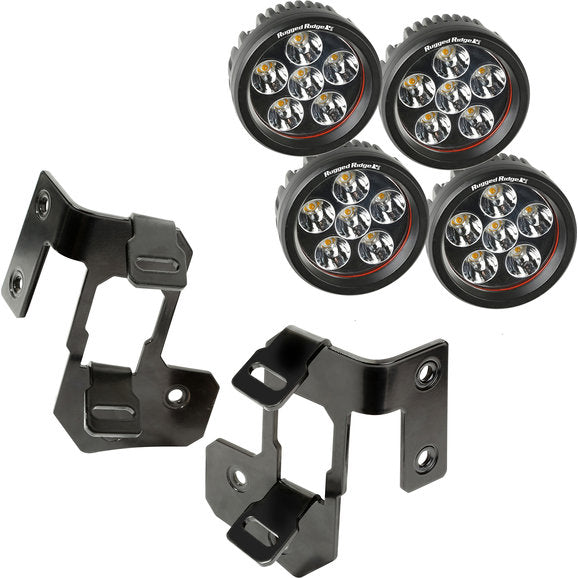 Load image into Gallery viewer, Rugged Ridge Dual A-Pillar Light Mount Kit with 3.5&quot; Round LED Lights for 07-18 Jeep Wrangler JK
