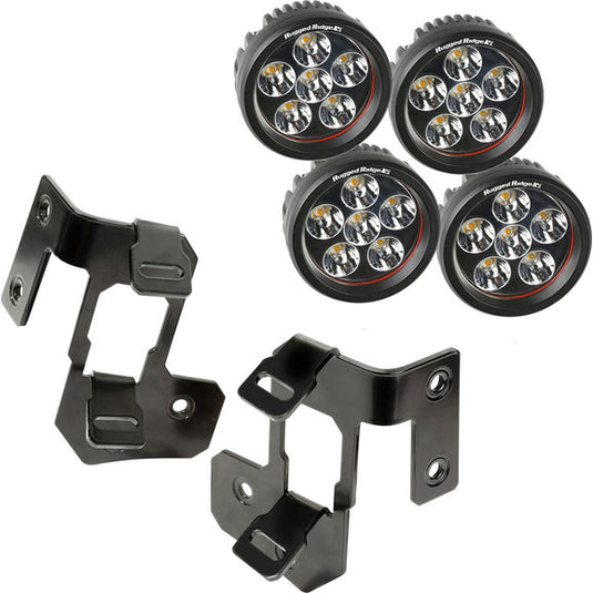 Rugged Ridge Dual A-Pillar Light Mount Kit with 3.5" Round LED Lights for 07-18 Jeep Wrangler JK