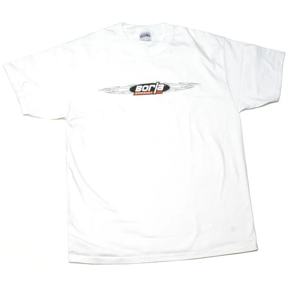 Borla 21289 Large Crew Neck T-Shirt with Wireflame Logo in White