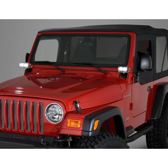 Load image into Gallery viewer, Quadratec 4&quot; Rectangular LED Lights with Wiring Harness &amp; Windshield Mount Brackets for 97-06 Jeep Wrangler TJ &amp; Unlimited
