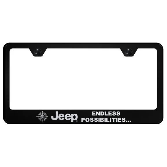 Load image into Gallery viewer, Automotive Gold Laser Etched Stainless Jeep Endless Possibilities License Plate Frame
