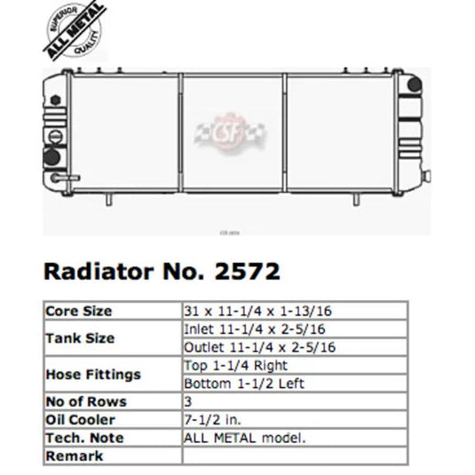 CSF 2572 Heavy Duty Copper Tank Radiator without Filler Neck for 88-90 Jeep Cherokee XJ with 4.0L