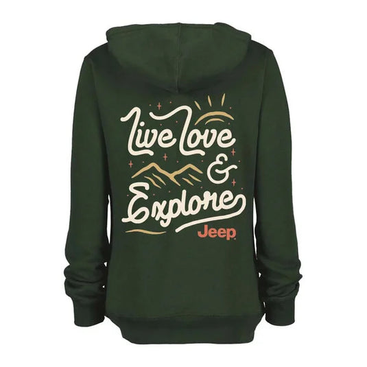 Jeep Merchandise Ladies Jeep Live Love Explore Zip-Hoodie in Olive Green