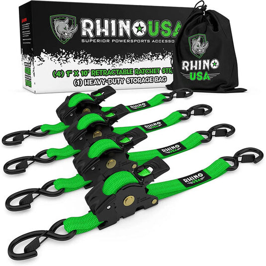 Rhino USA 1" x 10' Retractable Ratchet Straps