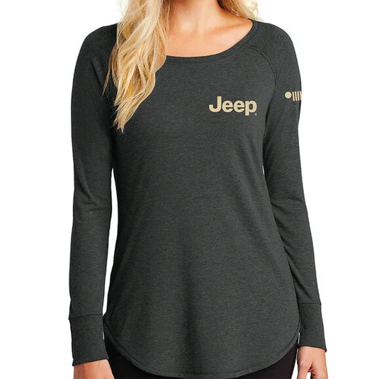 Jeep Merchandise Ladies Jeep For All Life's Adventures Long Sleeve Tunic T-shirt in Heather Black