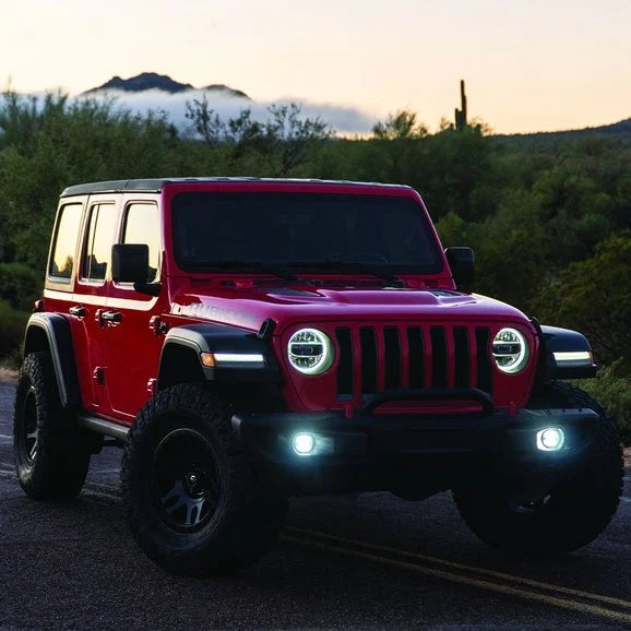 Load image into Gallery viewer, Rigid Industries SAE Round Fog Light &amp; Mount Kit for 18-20 Jeep Wrangler JL &amp; Gladiator JT Rubicon with 3-Piece Steel Bumper
