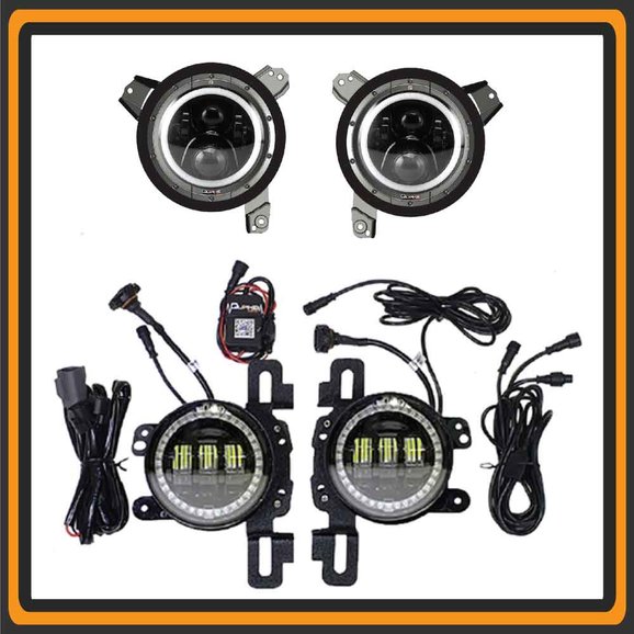 Load image into Gallery viewer, Quake LED QTE915 RGB Halo 9&quot; LED Headlights and Fog Lights for 18-24 Jeep Wrangler JL &amp; Gladiator JT
